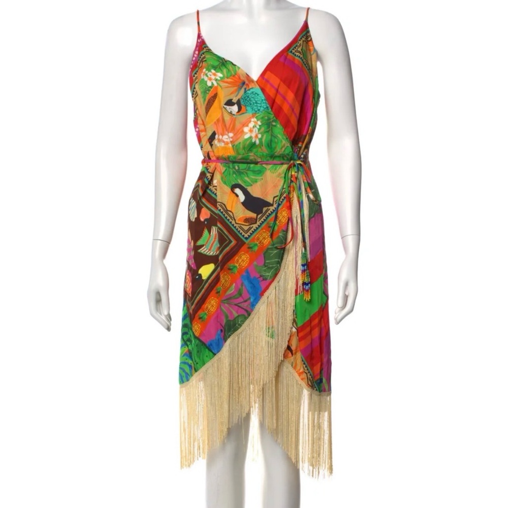 FARM Rio Multicolor Tropical Fringe Wrap Dress - Picture 2 of 8